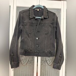 CABI black washed out denim beaded accents jacket Meduim